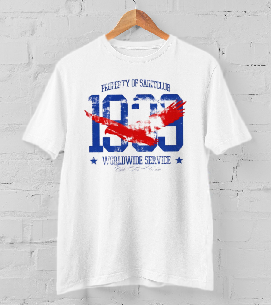 Property Of Saintclub 1993 Worldwide Service Made For Human Vintage Red Eagle T-Shirt