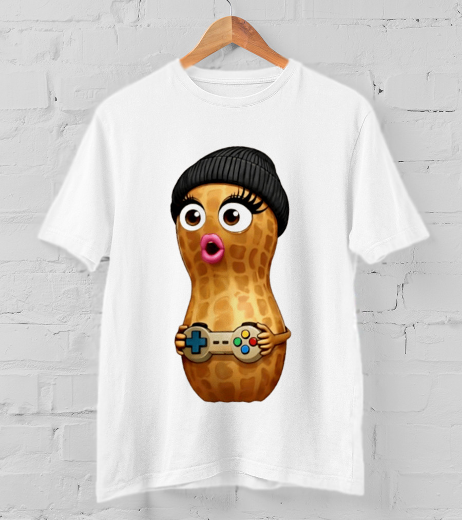TheBurntPeanut Gamer Peanut With Beanie And Game Controller T-Shirt