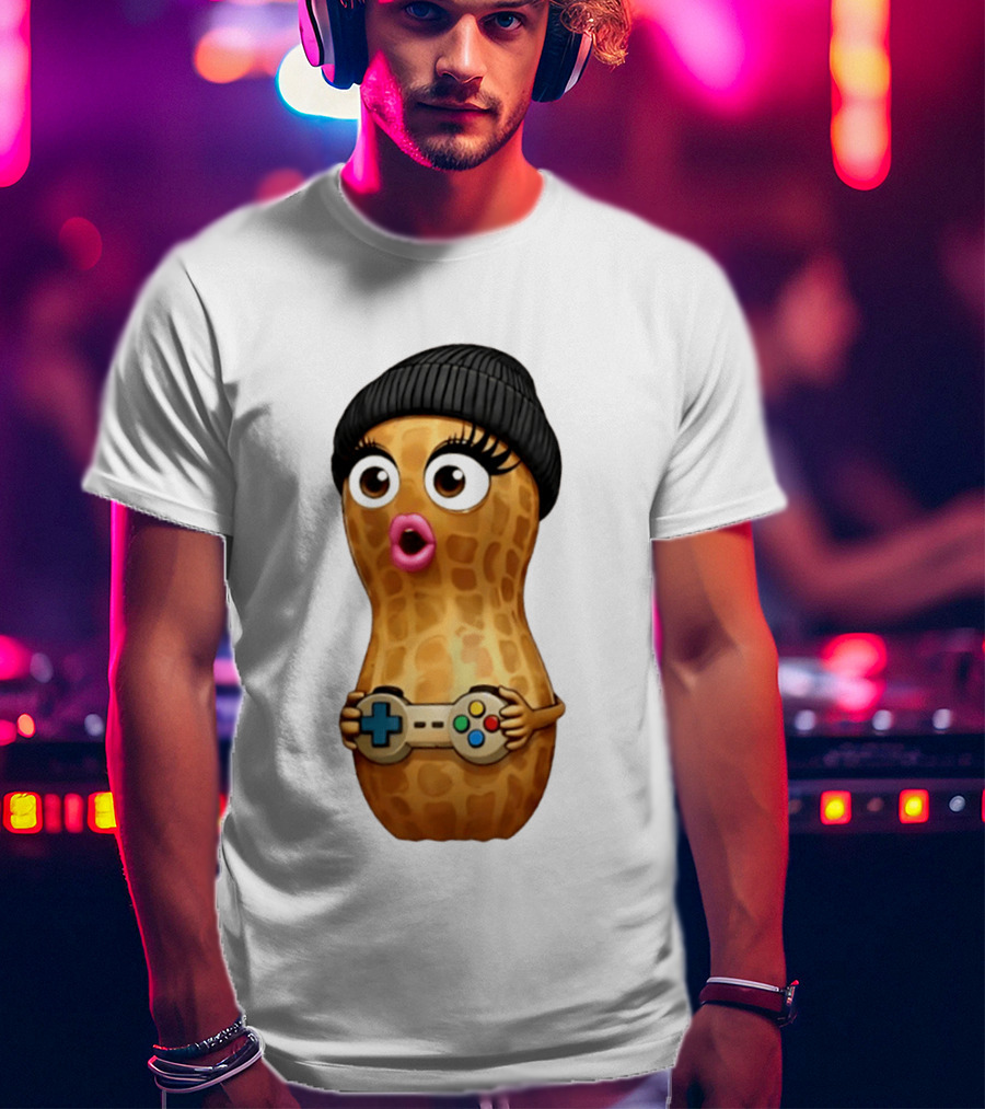 TheBurntPeanut Gamer Peanut With Beanie And Game Controller T-Shirt