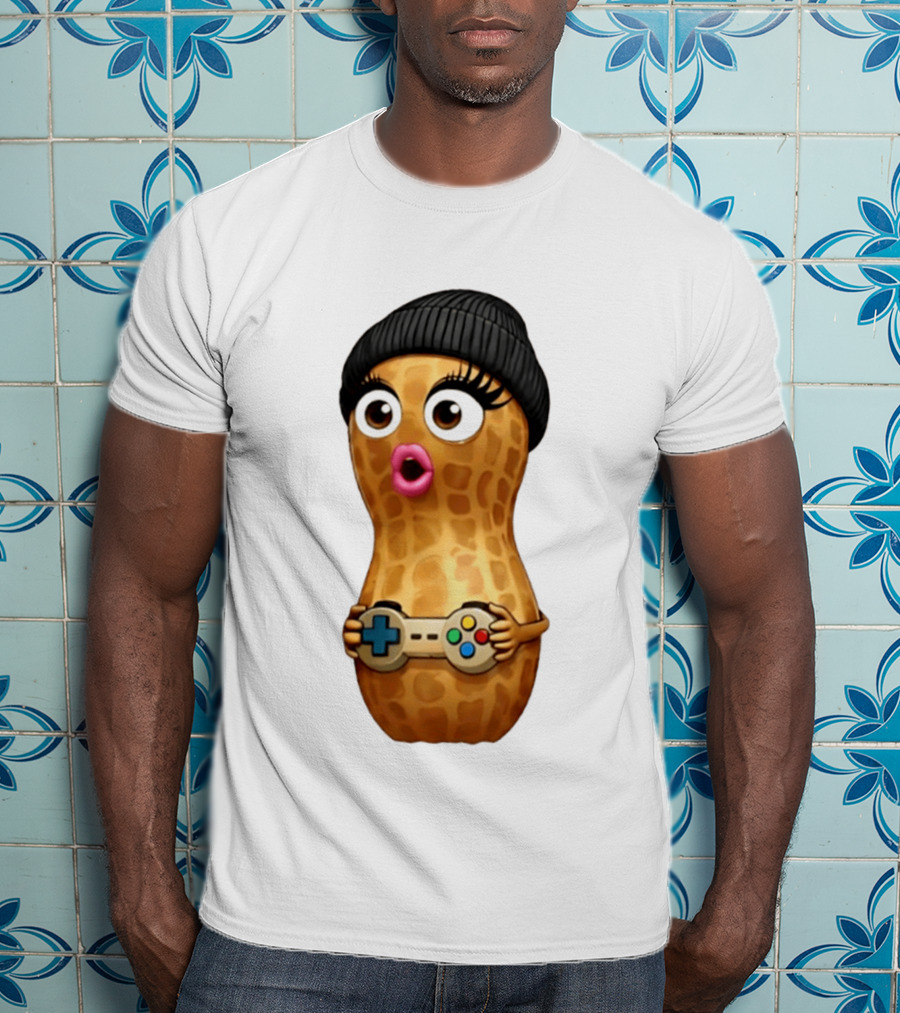 TheBurntPeanut Gamer Peanut With Beanie And Game Controller T-Shirt