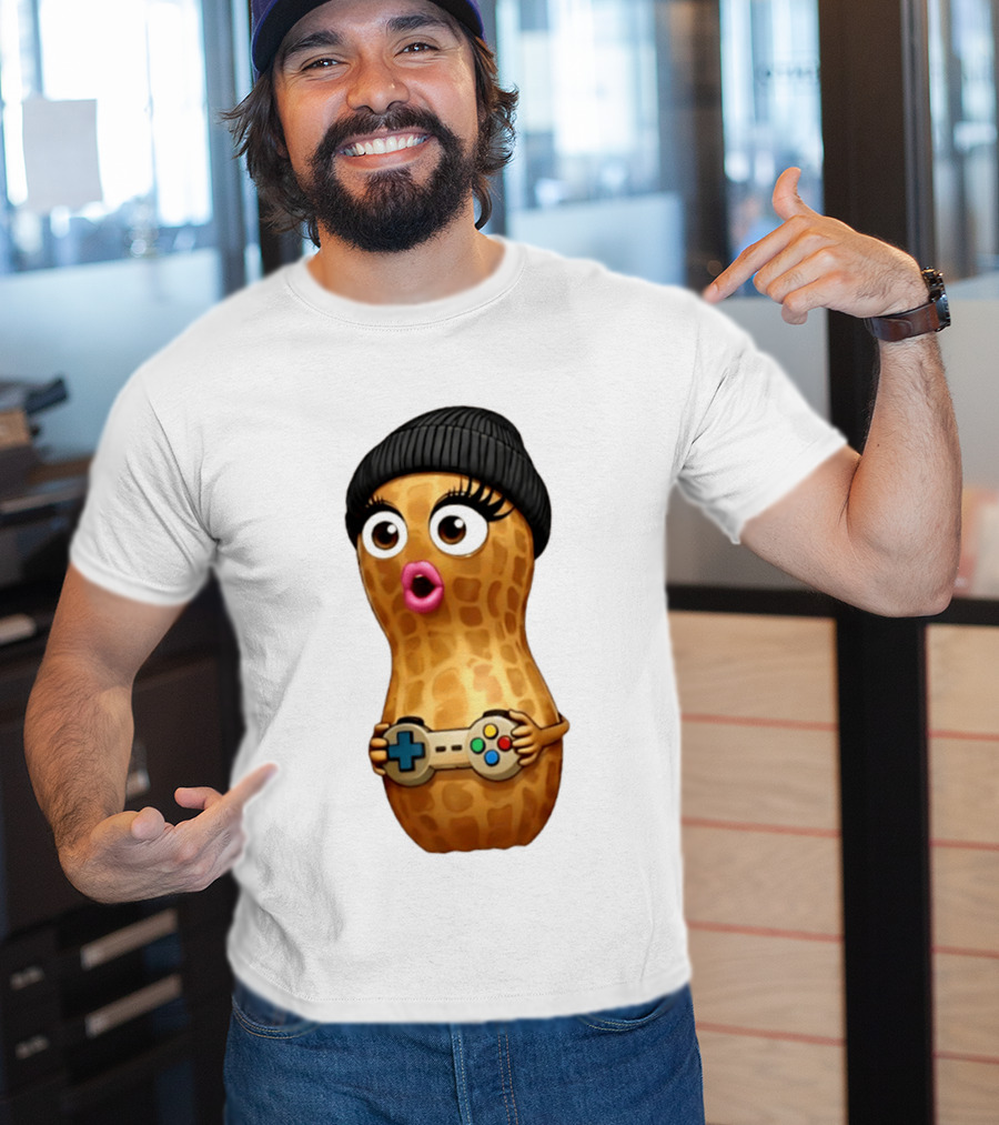 TheBurntPeanut Gamer Peanut With Beanie And Game Controller T-Shirt