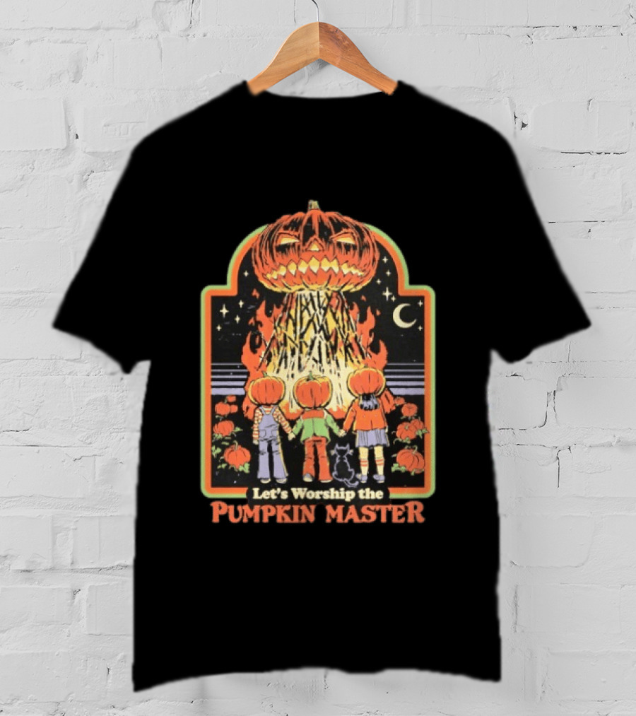 Let's Worship The Pumpkin Master Halloween Kids With Pumpkins And Cat T-Shirt
