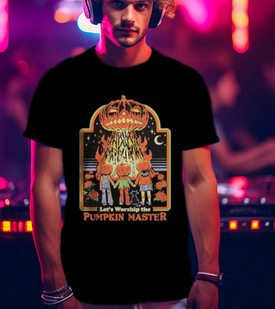 Let's Worship The Pumpkin Master Halloween Kids With Pumpkins And Cat T-Shirt