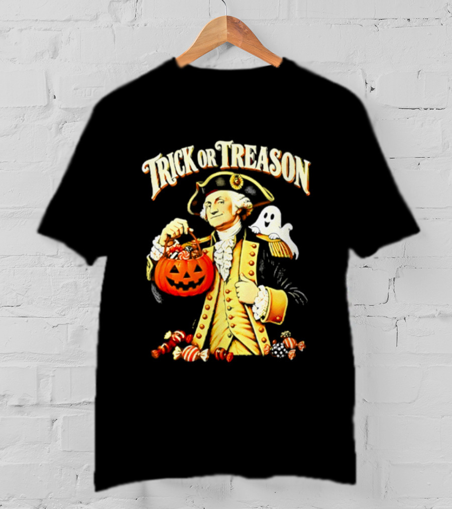 George Washington Trick Or Treason Halloween 2026 Pumpkin Ghost Candy T-Shirt