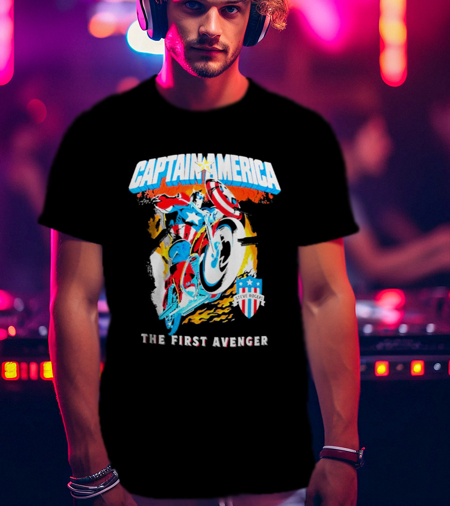 Captain America Motorcycle The First Avenger Marvel Exclusive T-Shirt