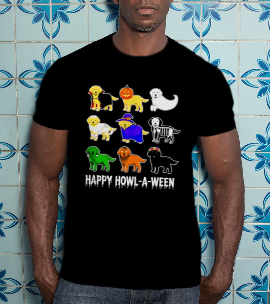 Happy Howl A Ween Dogs Halloween 2026 Pumpkin Witch Skeleton Costumes T-Shirt