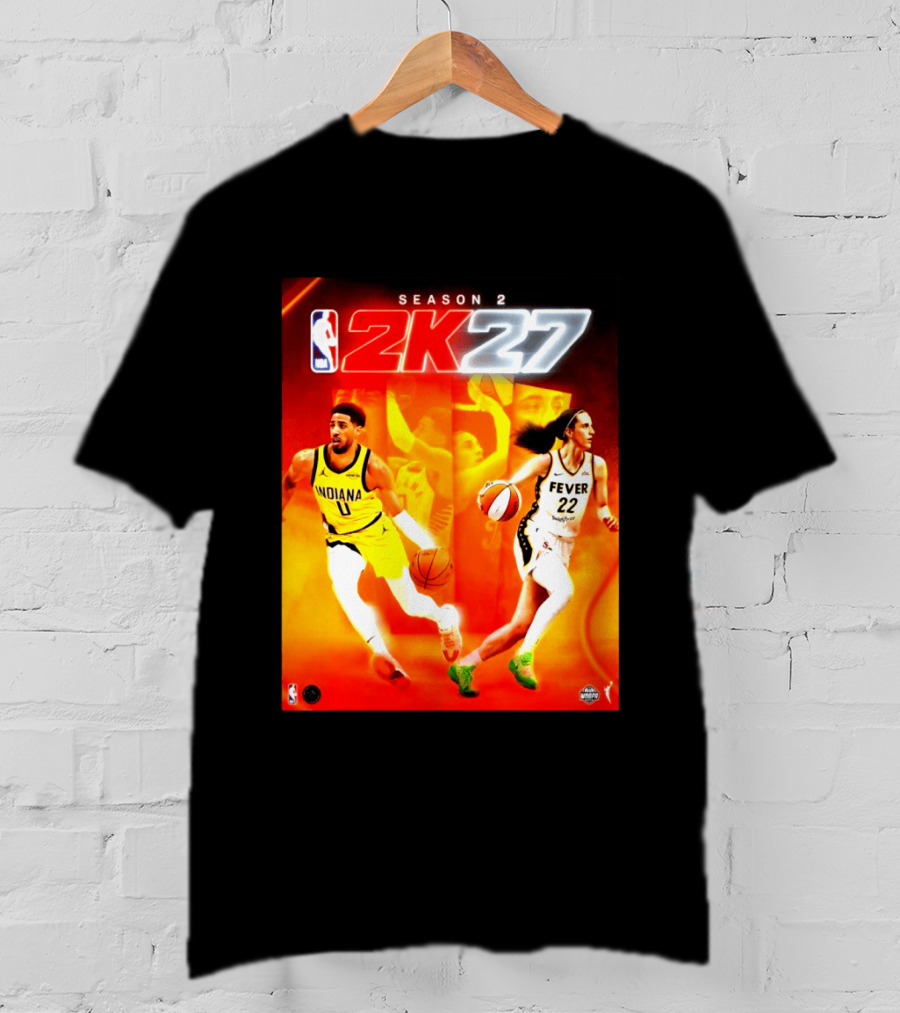 NBA 2K27 Season 2 Tyrese Haliburton Indiana And Caitlin Clark Fever Cover Athletes T-Shirt