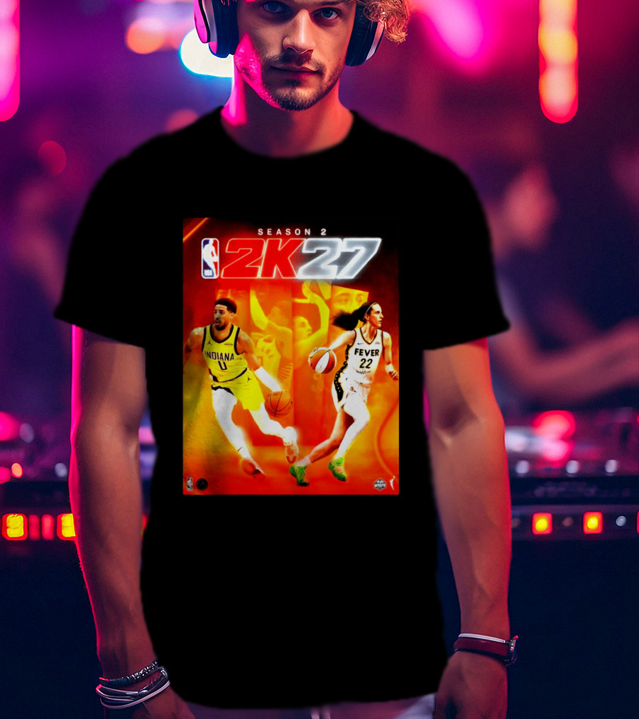 NBA 2K27 Season 2 Tyrese Haliburton Indiana And Caitlin Clark Fever Cover Athletes T-Shirt