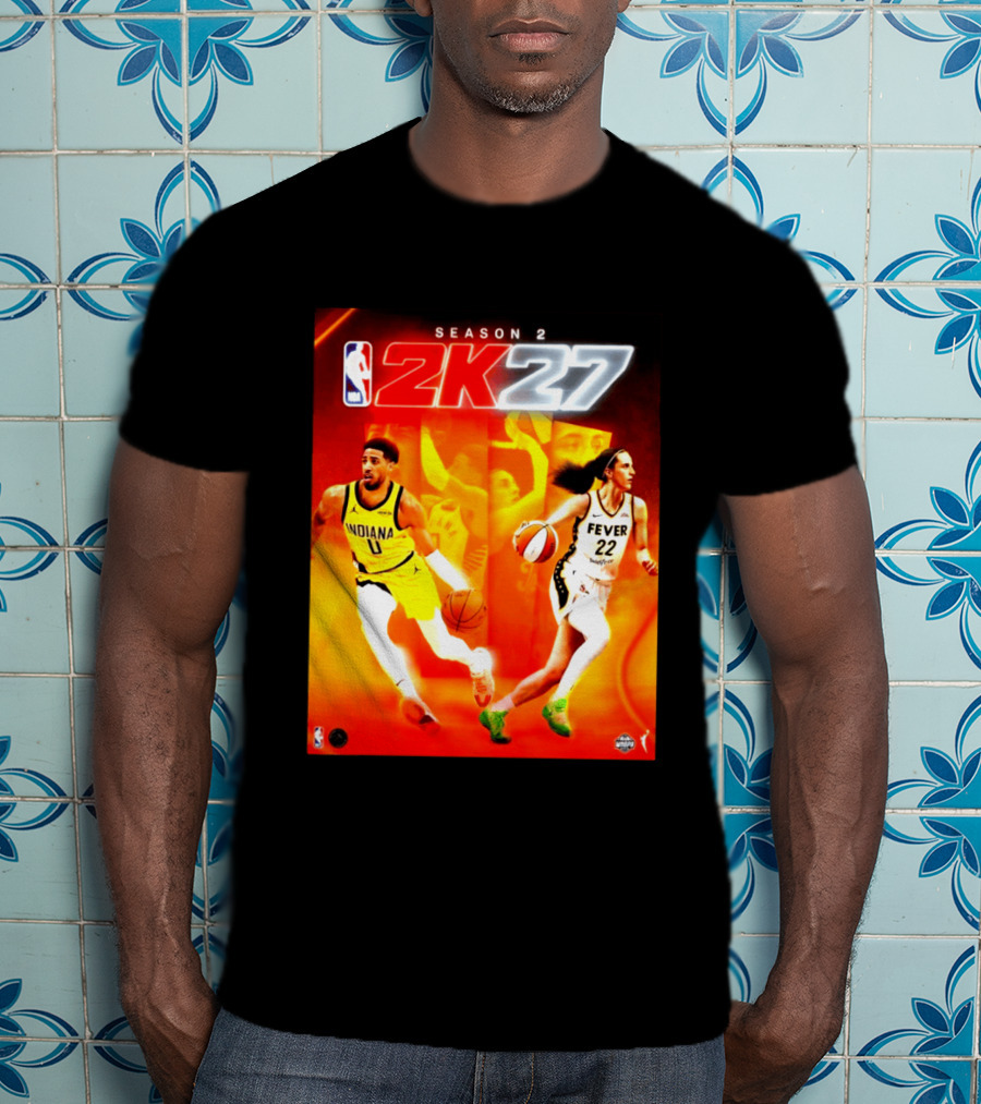 NBA 2K27 Season 2 Tyrese Haliburton Indiana And Caitlin Clark Fever Cover Athletes T-Shirt