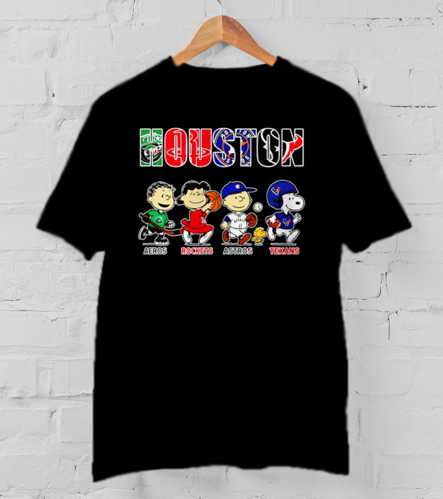 Peanuts Houston Sports Crossover Aeros Rockets Astros Texans Collaboration T-Shirt