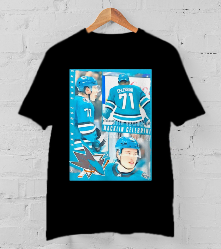 San Jose Sharks Macklin Celebrini 71 NHL 2026 All For One T-Shirt