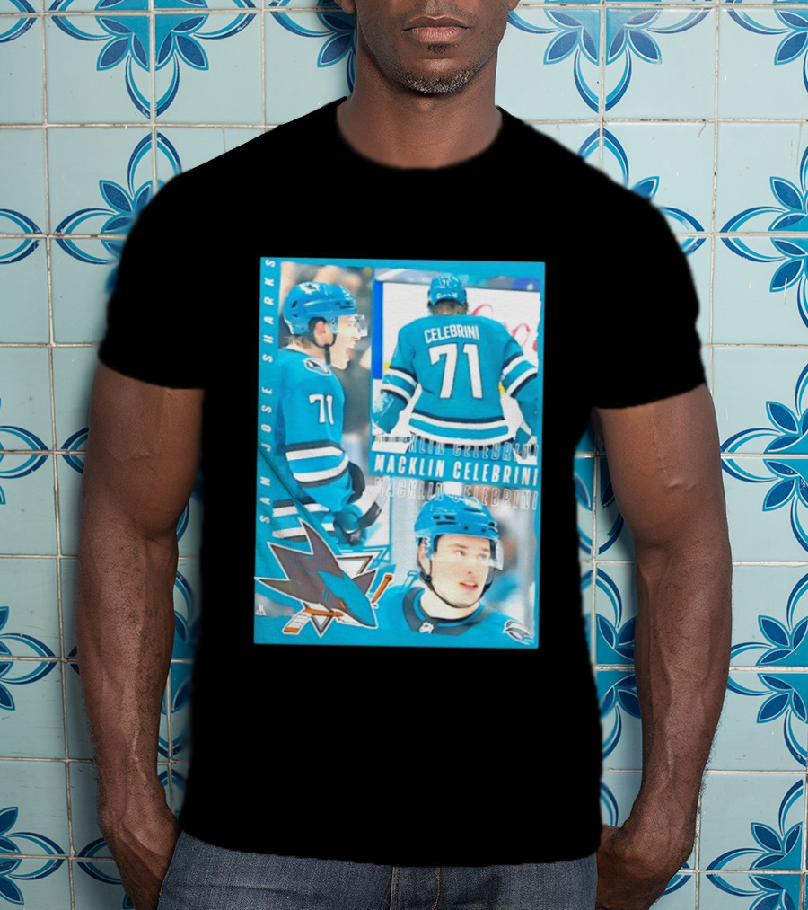 San Jose Sharks Macklin Celebrini 71 NHL 2026 All For One T-Shirt