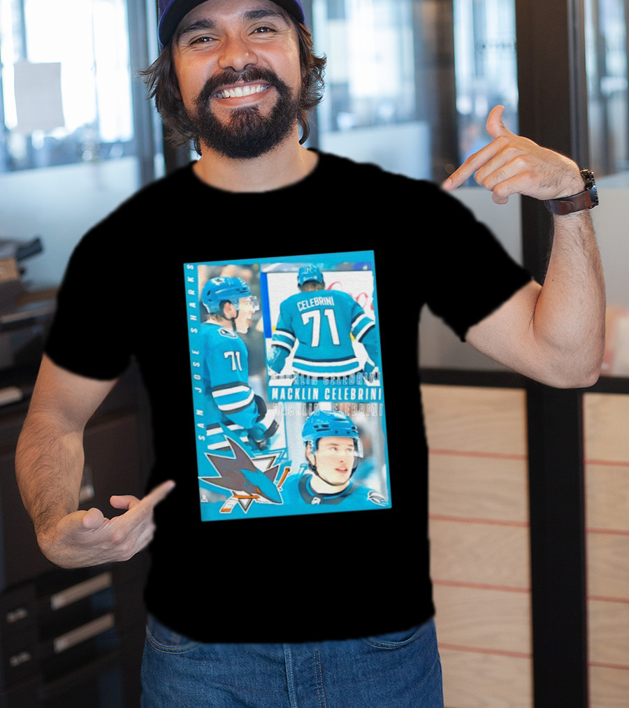 San Jose Sharks Macklin Celebrini 71 NHL 2026 All For One T-Shirt
