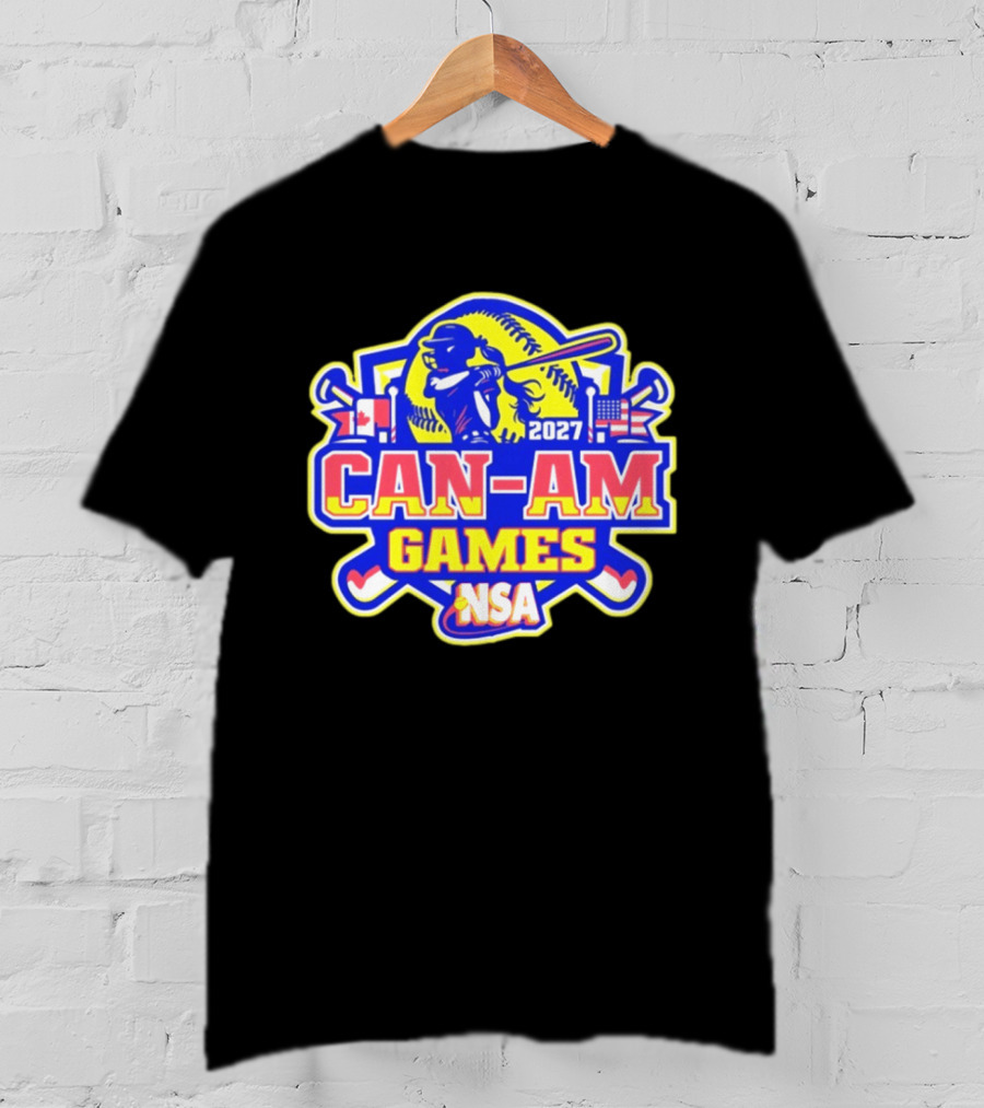 2027 NSA Can Am Games Fastpitch Tournament Baseball Bat American Canadian Flags T-Shirt