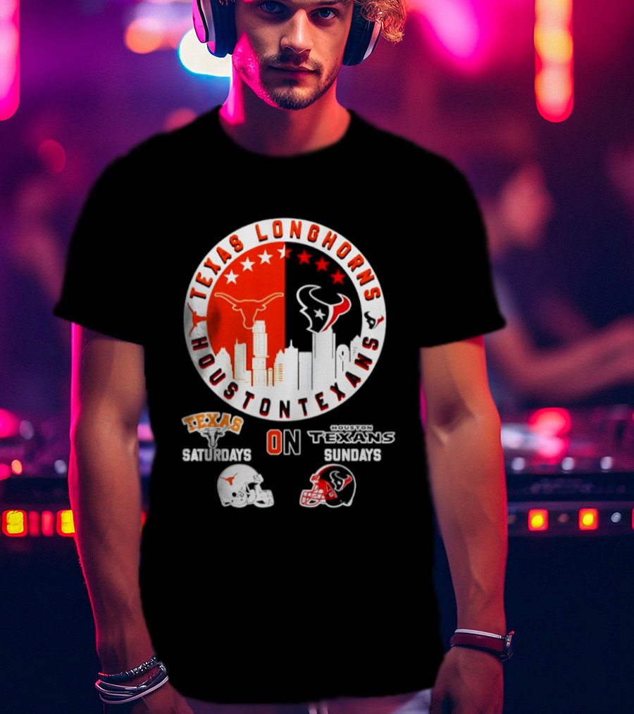 Texas Longhorns Houston Texans Saturdays Sundays Football Helmet T-Shirt