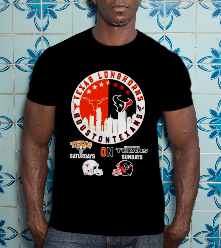 Texas Longhorns Houston Texans Saturdays Sundays Football Helmet T-Shirt