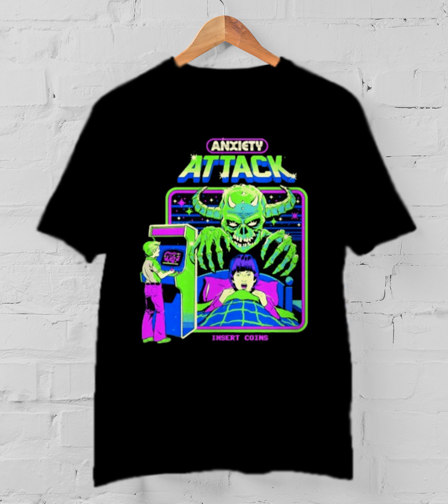 Retro Anxiety Attack Arcade Game Monster Steven Rhodes T-Shirt