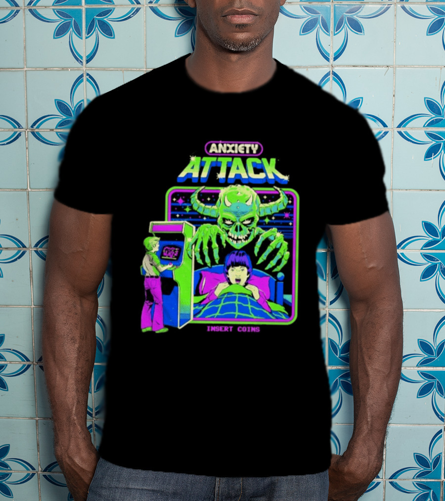 Retro Anxiety Attack Arcade Game Monster Steven Rhodes T-Shirt