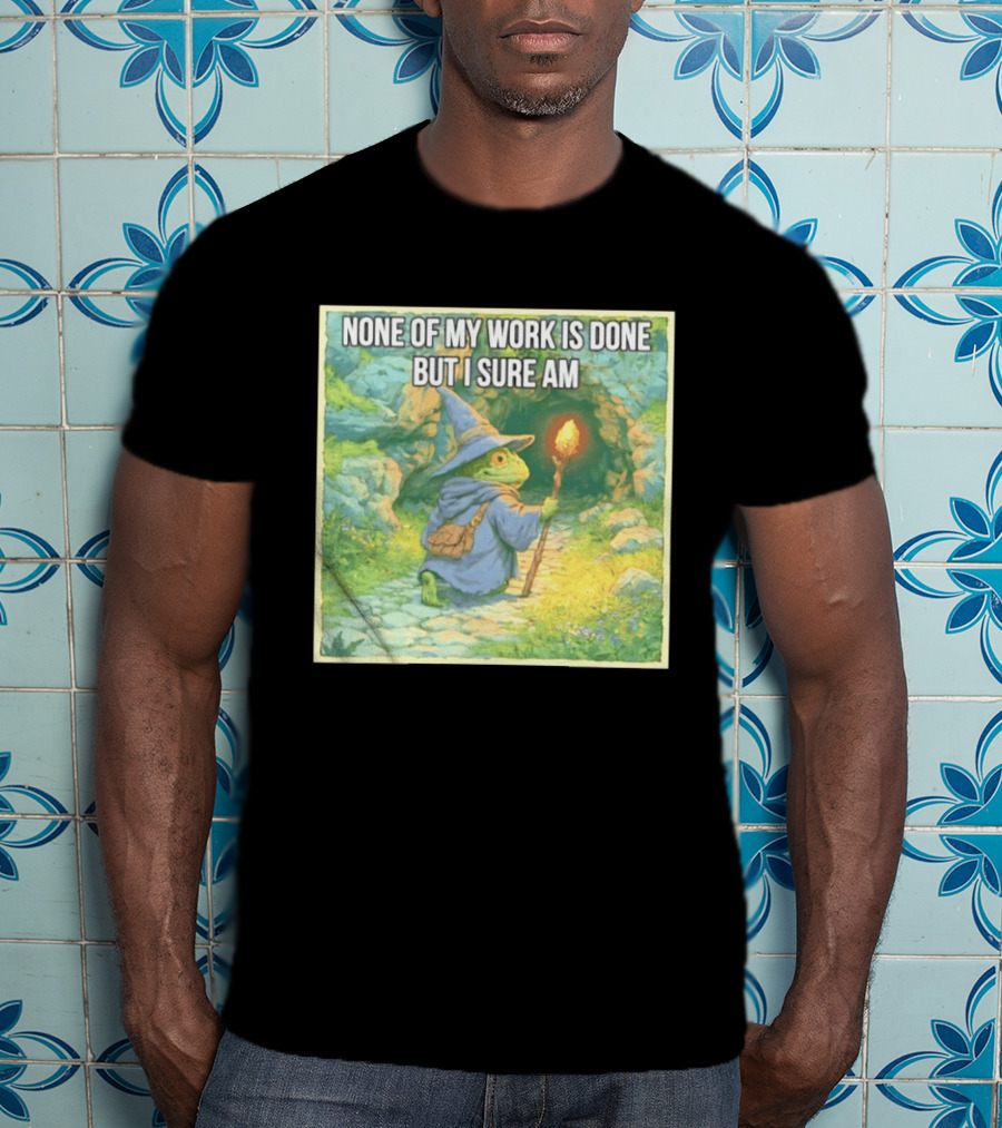 None Of My Work Is Done But I Sure Am Wizard Frog With Wand And Robe T-Shirt
