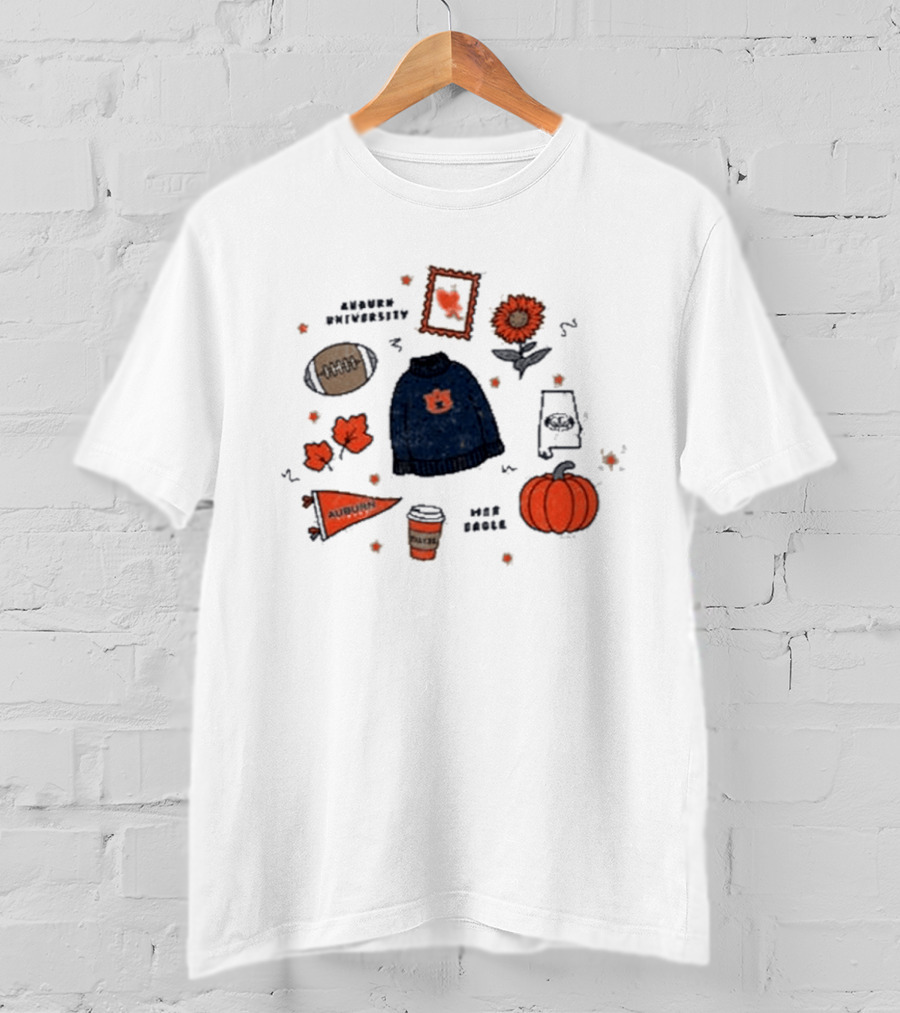 Auburn Tigers Summit Fall Scattered Sweater Football Pumpkin Leaves Latte T-Shirt