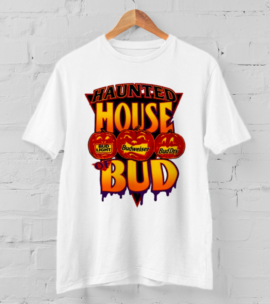 Halloween Haunted House Of Bud Budweiser Bud Light Bud Dry Pumpkins T-Shirt