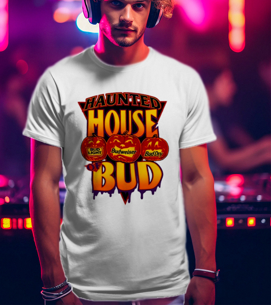 Halloween Haunted House Of Bud Budweiser Bud Light Bud Dry Pumpkins T-Shirt