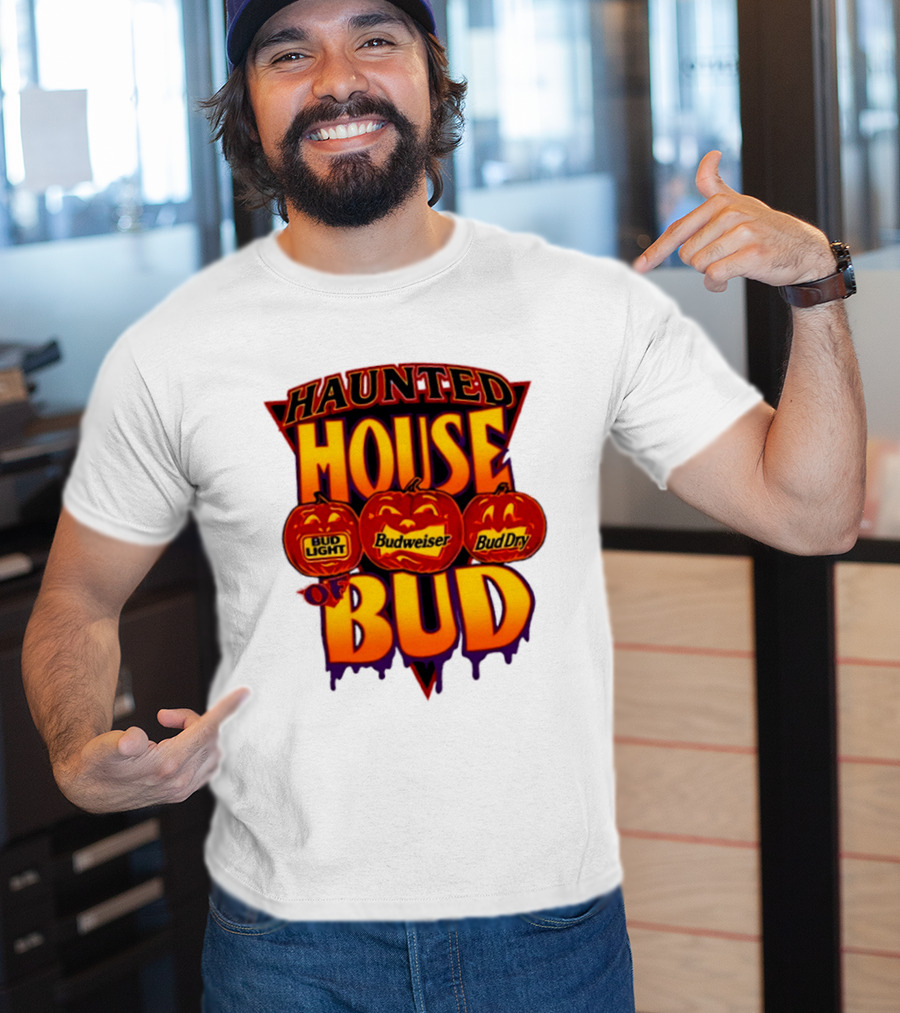 Halloween Haunted House Of Bud Budweiser Bud Light Bud Dry Pumpkins T-Shirt