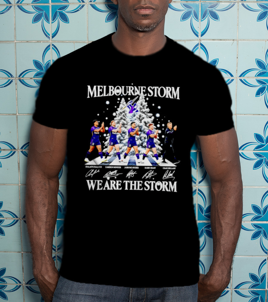 Melbourne Storm NRL 2026 Christmas Players Signatures We Are The Storm T-Shirt