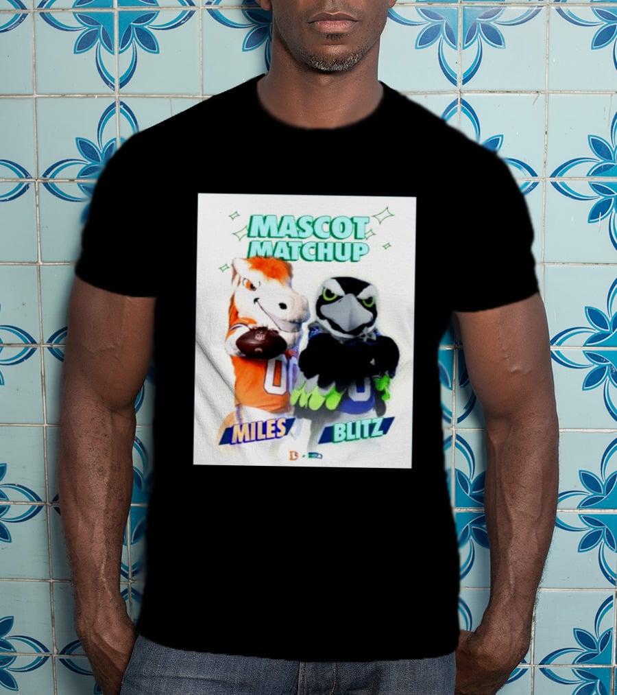 Mascot Matchup Miles Vs Blitz Denver Broncos Seattle Seahawks 2026 T-Shirt