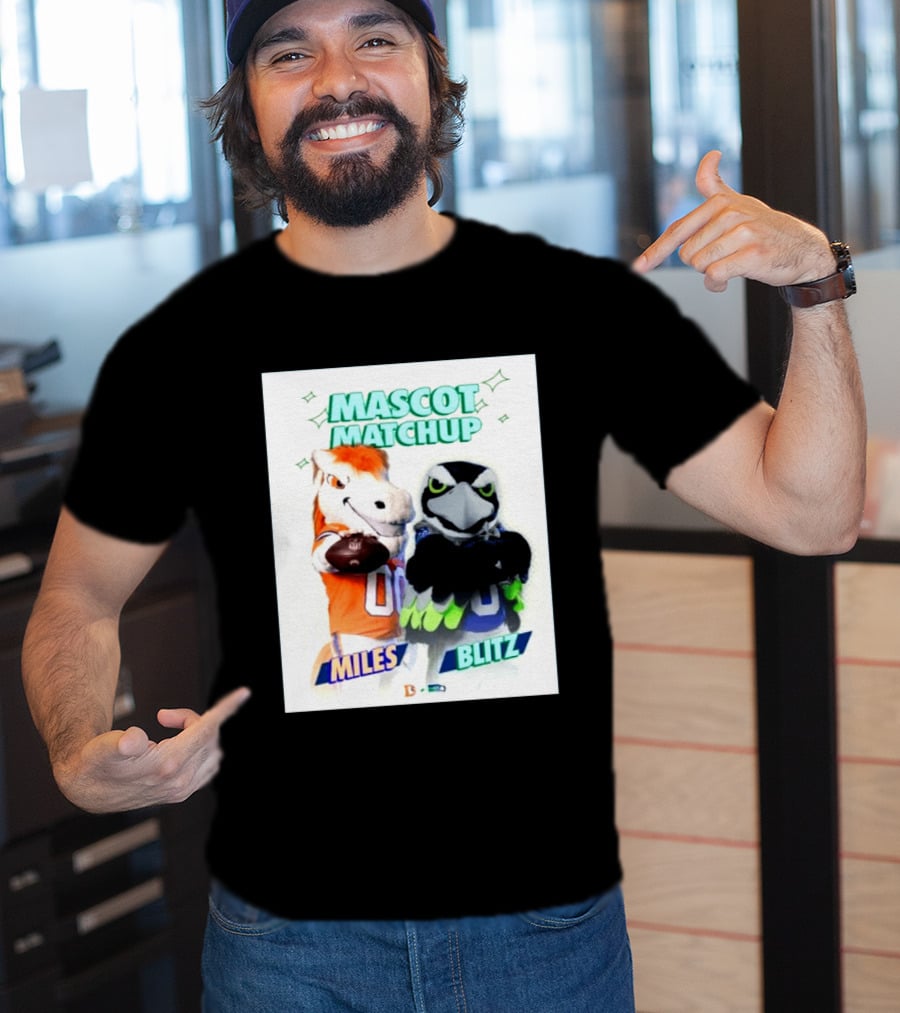 Mascot Matchup Miles Vs Blitz Denver Broncos Seattle Seahawks 2026 T-Shirt