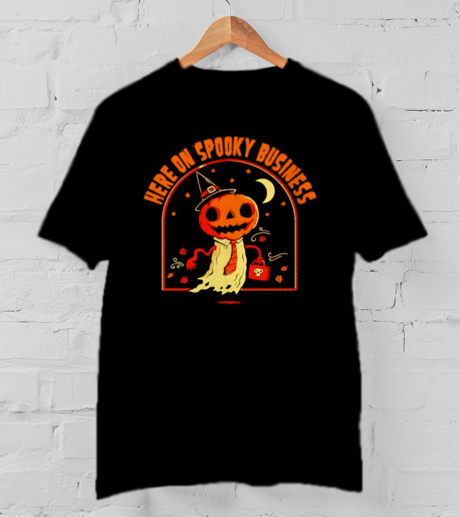 Pumpkin Witch Here On Spooky Business Halloween 2026 Moon Stars T-Shirt