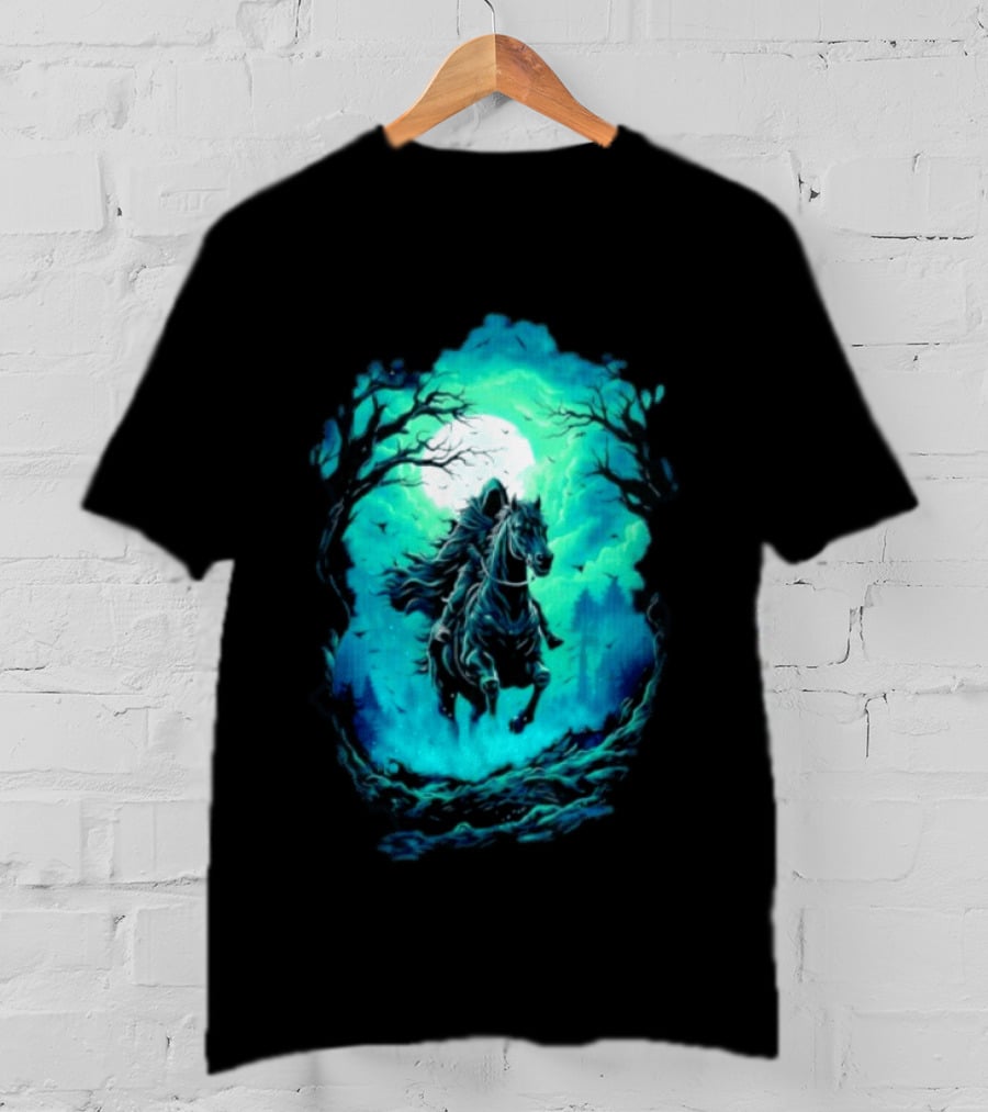 Shadow Rider Dark Fantasy Horse Moon Gothic Scene With Rider And Trees T-Shirt