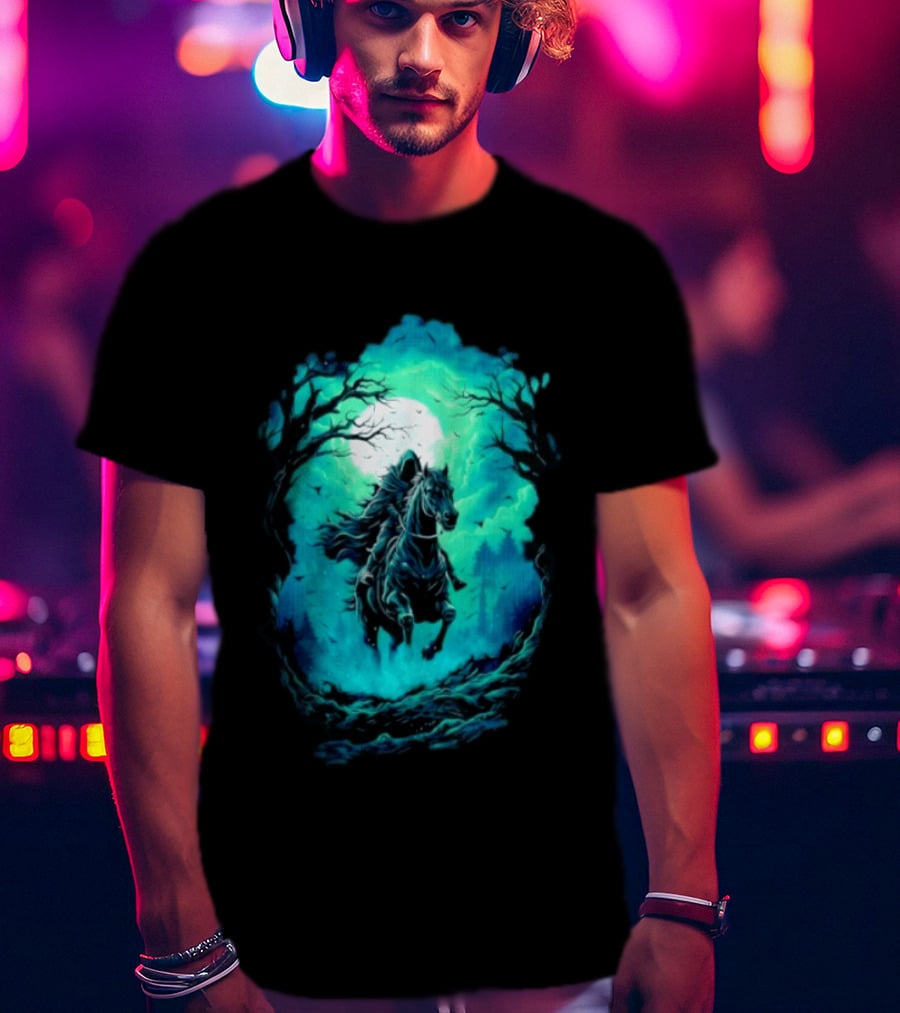 Shadow Rider Dark Fantasy Horse Moon Gothic Scene With Rider And Trees T-Shirt
