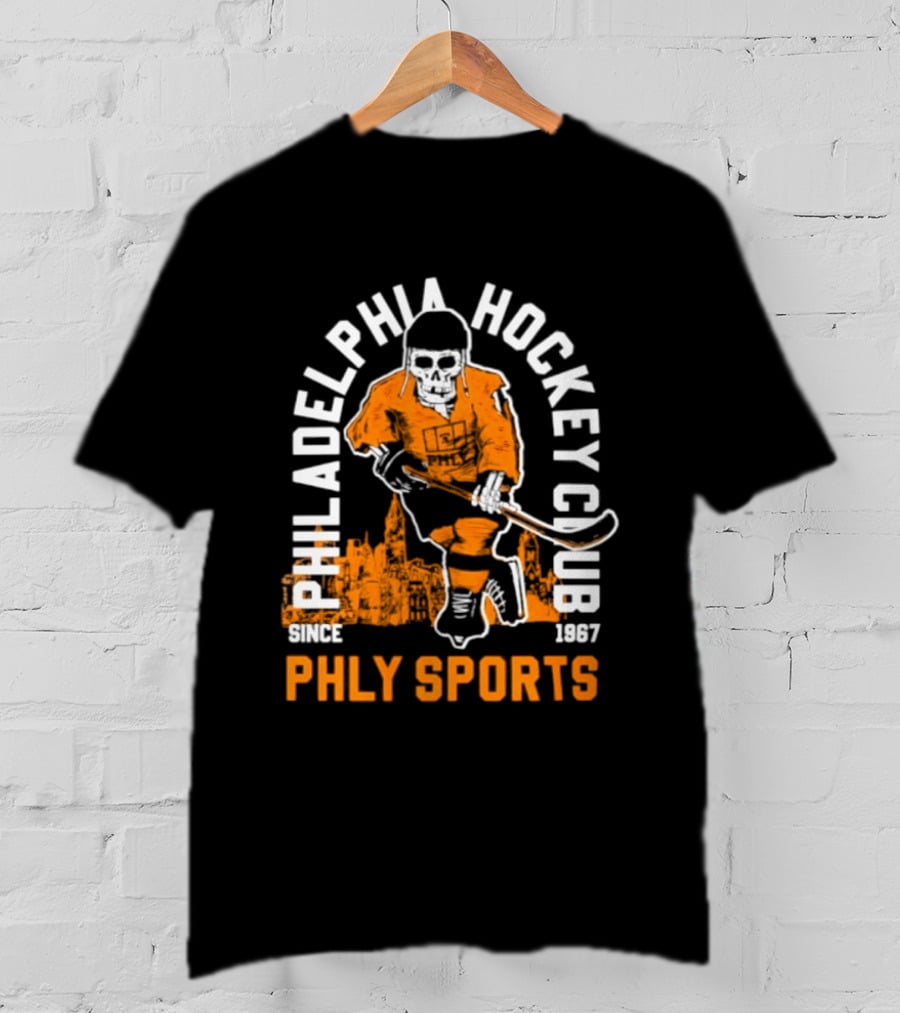 Philadelphia Hockey Club Skeleton Since 1967 Phly Sports Skyline T-Shirt