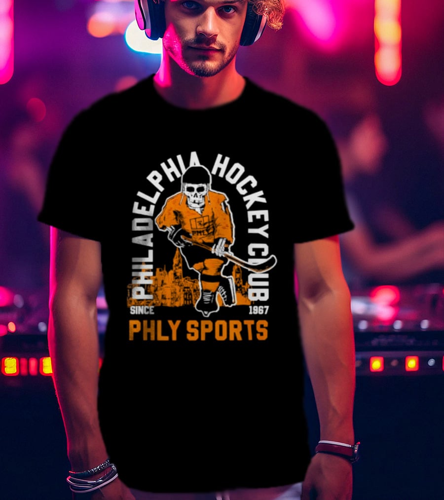 Philadelphia Hockey Club Skeleton Since 1967 Phly Sports Skyline T-Shirt