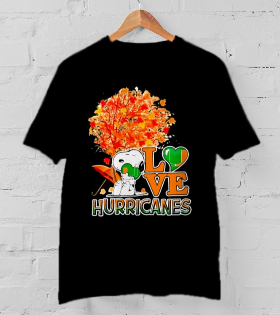 Snoopy X Miami Hurricanes NCAA Football Love Thanksgiving 2026 Autumn Tree T-Shirt