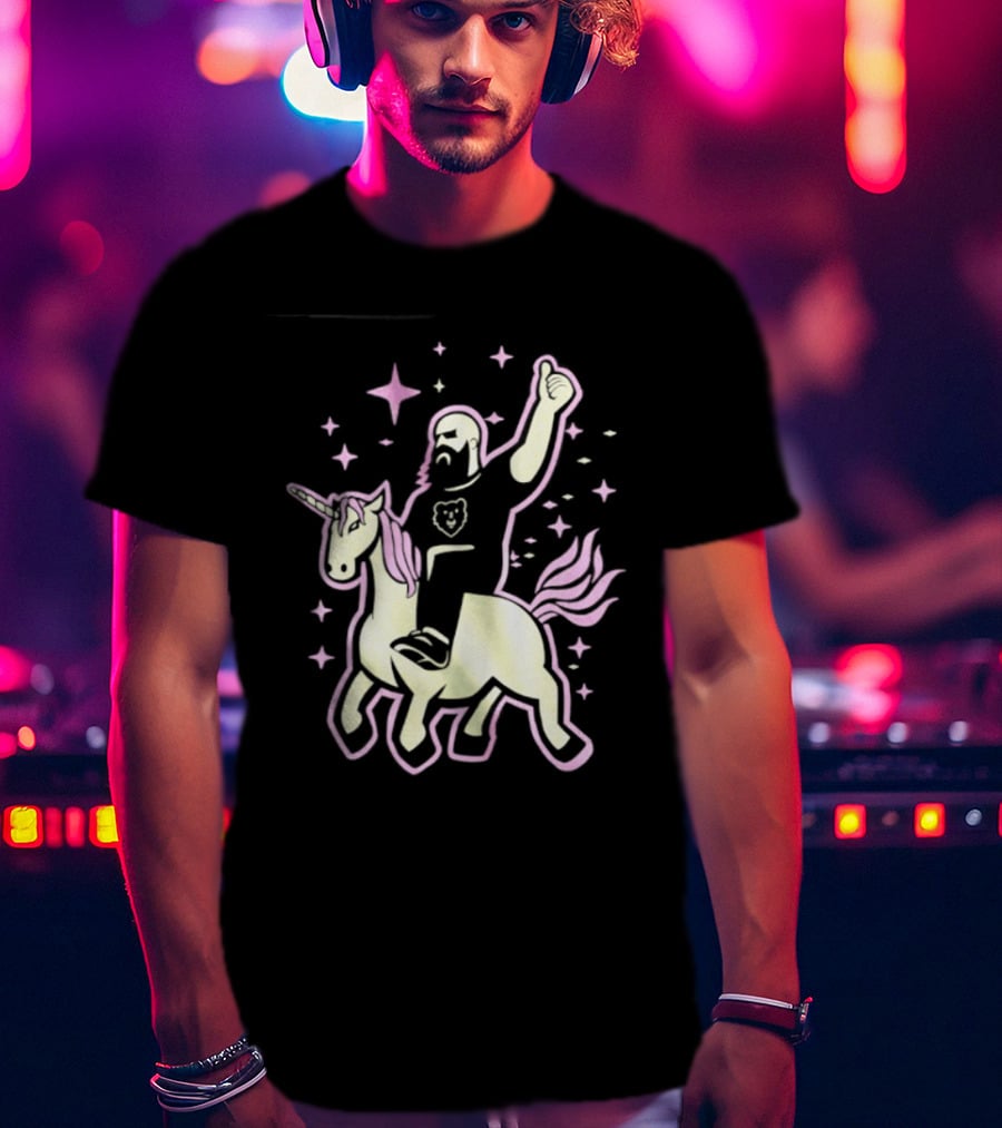 Mythic Unicorn Wrangler Bearded Man Riding Magic T-Shirt