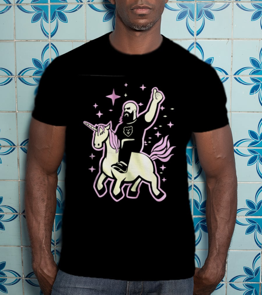 Mythic Unicorn Wrangler Bearded Man Riding Magic T-Shirt