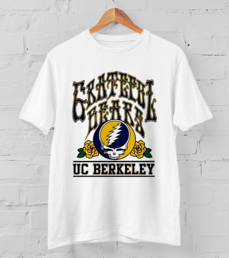 Grateful Bears Skull And Lightning Bolt Roses UC Berkeley T-Shirt