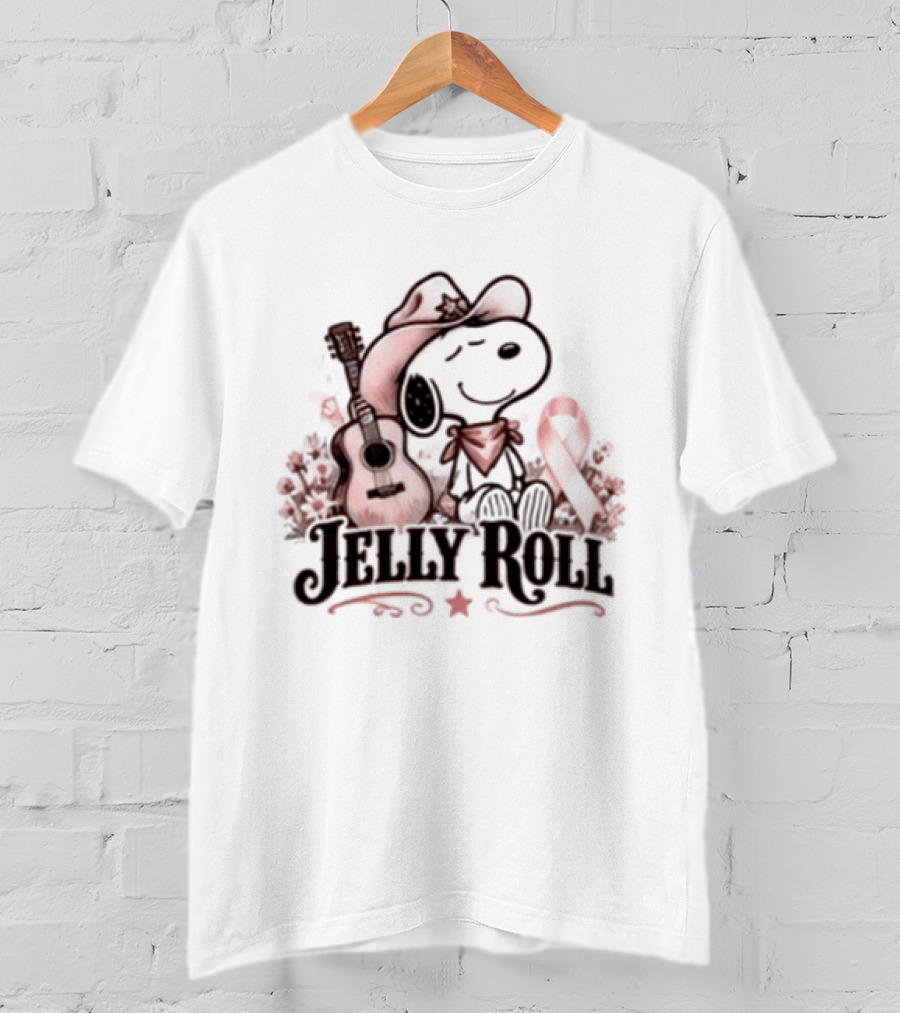 Jelly Roll Snoopy Cowboy Hat Red Awareness Ribbon T-Shirt