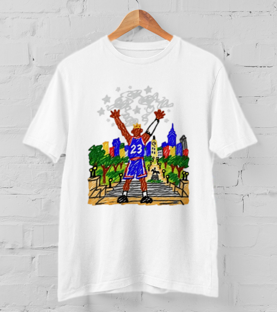 LeBron James Just A Kid From Akron In Philly Skyline With Number 23 And Crown T-Shirt