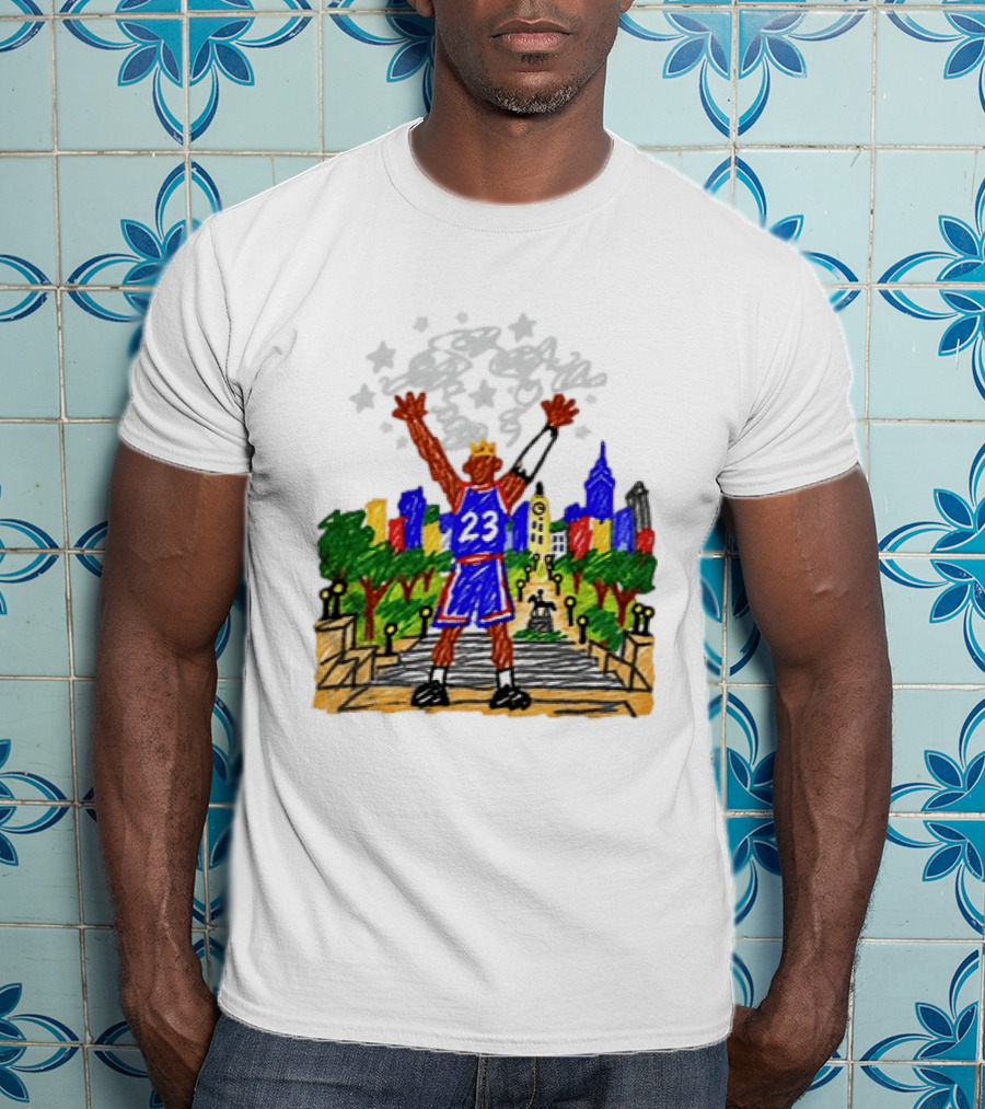 LeBron James Just A Kid From Akron In Philly Skyline With Number 23 And Crown T-Shirt