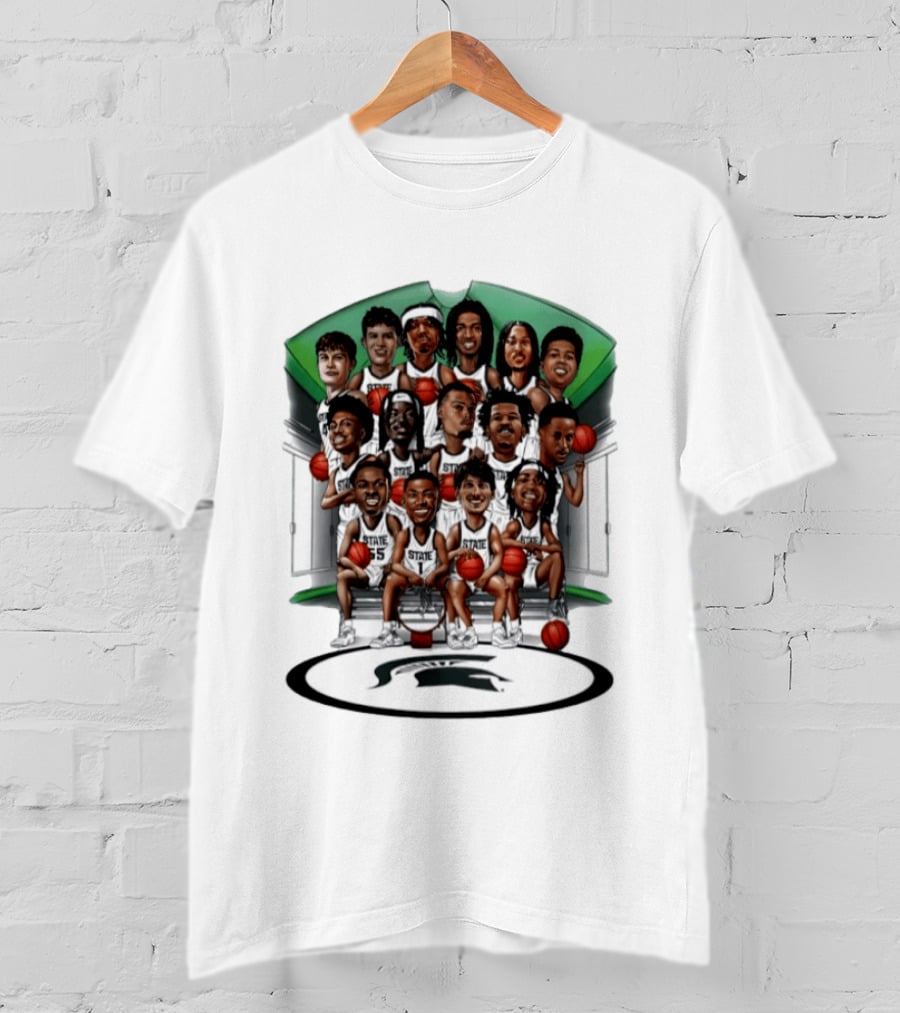 Michigan State Spartans Izzone Collage Team Caricatures Two Sided Back T-Shirt