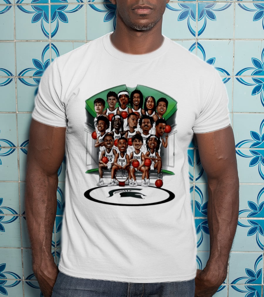 Michigan State Spartans Izzone Collage Team Caricatures Two Sided Back T-Shirt