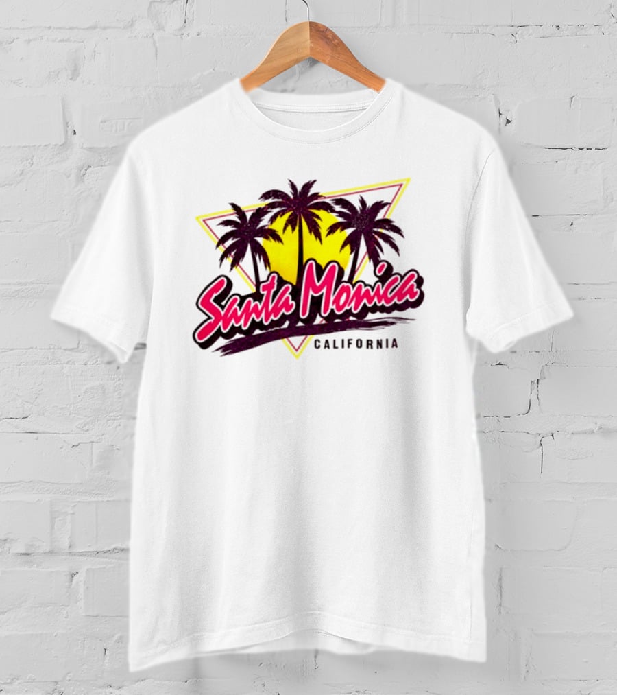 Santa Monica California Palm Trees Sunset Triangle T-Shirt