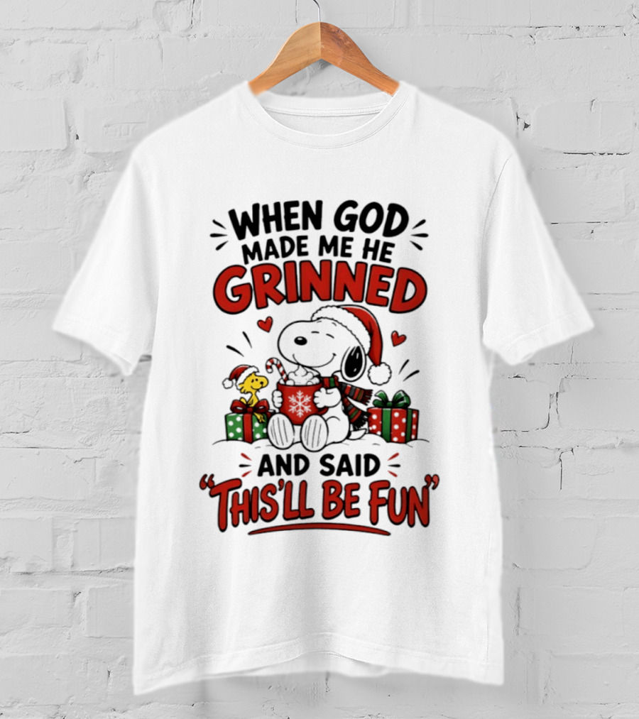 When God Made Me He Grinned Snoopy Christmas Festive Fun 2026 T-Shirt