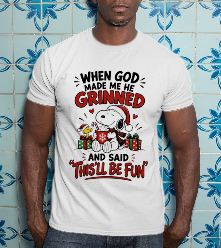 When God Made Me He Grinned Snoopy Christmas Festive Fun 2026 T-Shirt