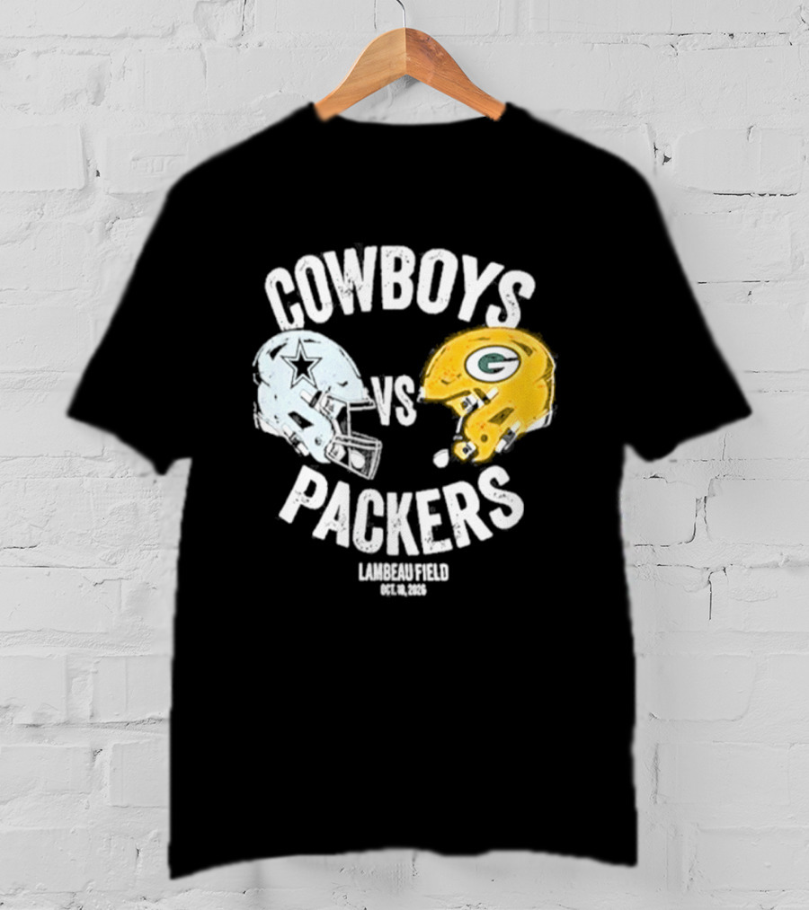 Cowboys Vs Packers Lambeau Field October 18 2026 Helmet Matchup T-Shirt