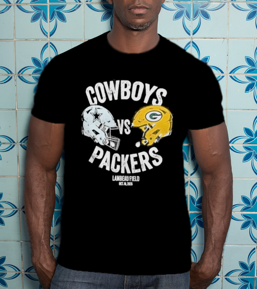 Cowboys Vs Packers Lambeau Field October 18 2026 Helmet Matchup T-Shirt