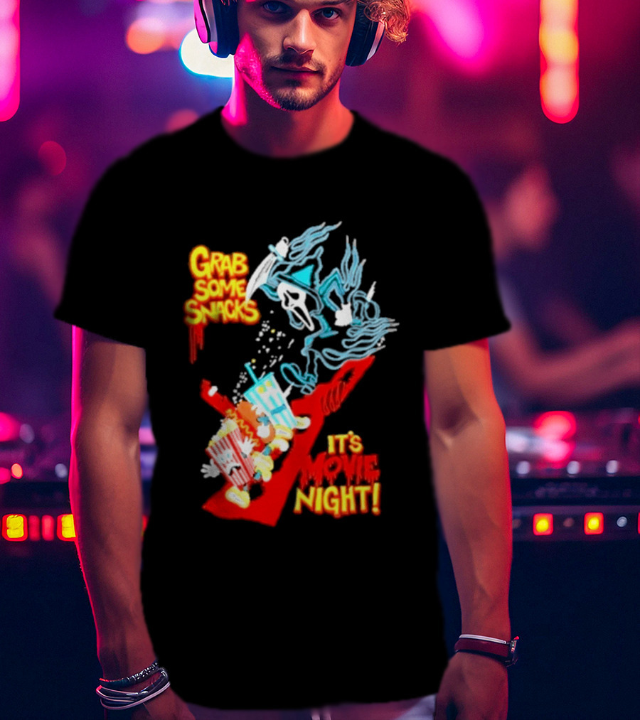 Grab Some Snacks Ghostface It's Movie Night Scream Halloween 2026 T-Shirt